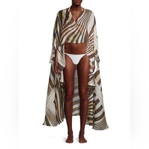 Cult Gaia, Goldie Stripe Flax, Linen & Silk High-Low Coverup, like new